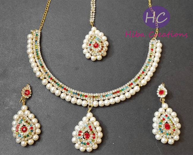 Multi-Colored Set, Artificial Jewellery set for a wedding, new design with Price in Pakistan 2022, Pakistani Jewllery Design with Low Price. Cash on Delivery.
