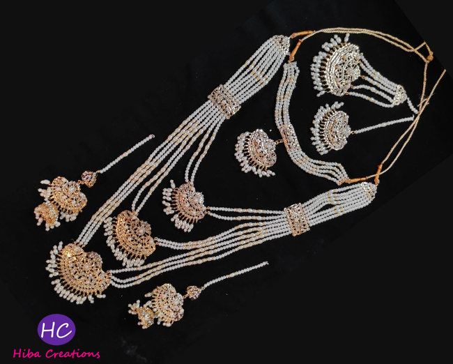 Beautiful Latest New white pearl bridal jewelry sets Design with Price in Pakistan 2022, Bridal Set Design online in Pakistan 2022.