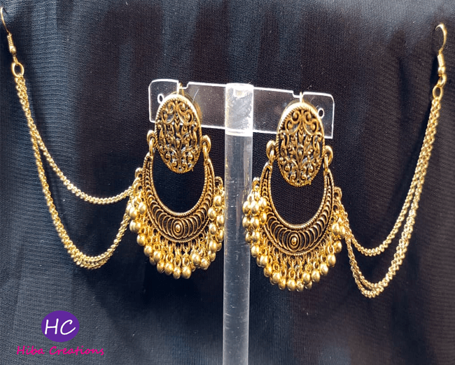 Antique Triple Layer Chain Earrings with Sahara design with Price in Pakistan 2021 Golden